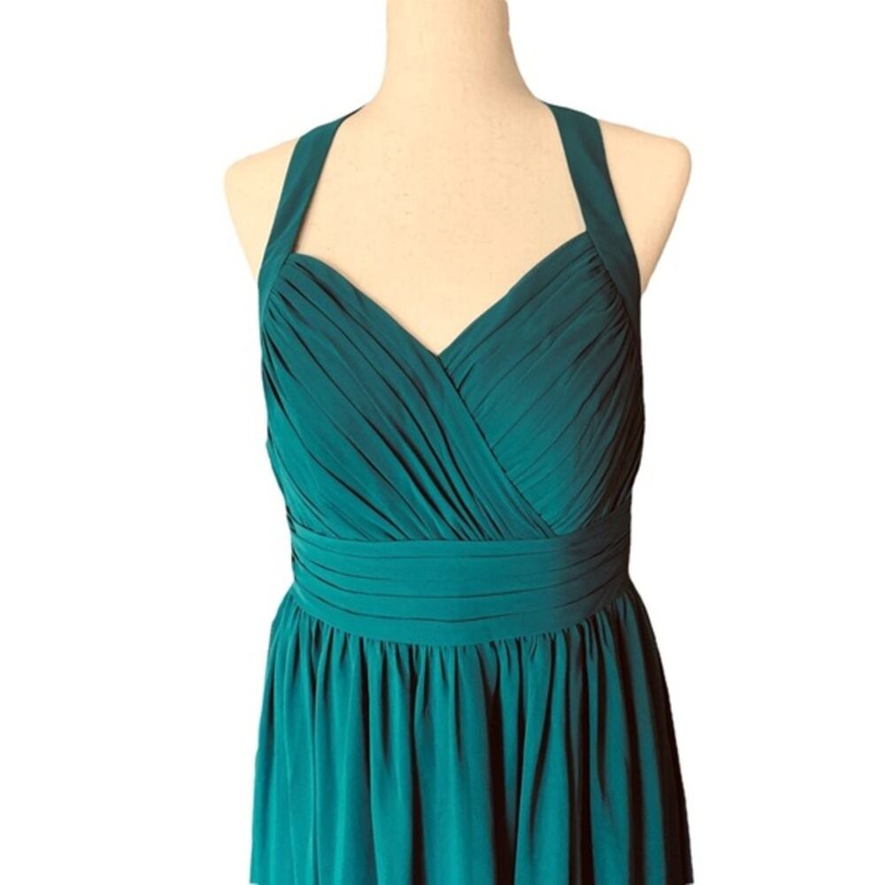 Azazie custom halter tie formal gown sizing is 37.5“ bust 32.5 waist 42” hip